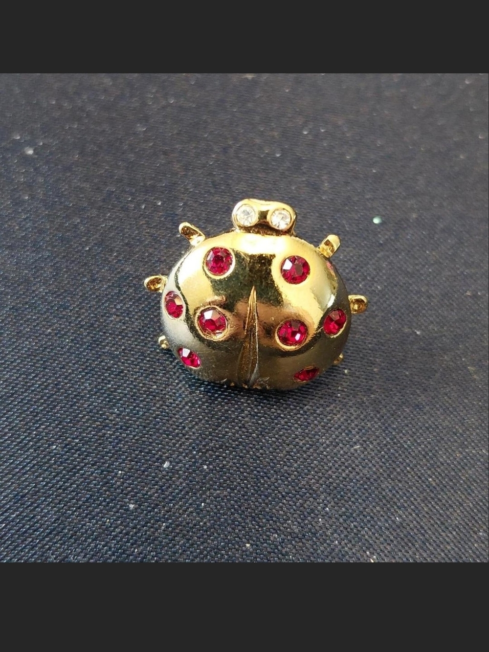 Avon Gold-Tone Ladybug Brooch with Red Rhinestones